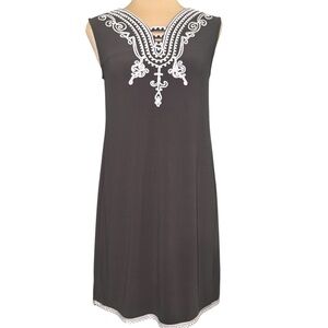 Alfani Sleeveless Embroidered Graphic Nature Dress Urban Olive Green Sz PS Small